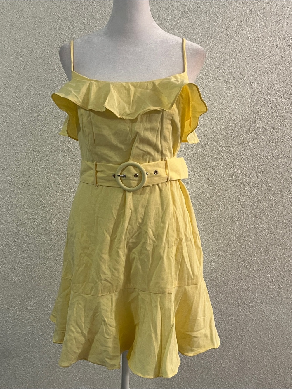 BCBGeneration Yellow Ruffle Belted Mini Dress